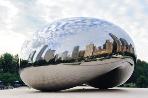 Cloud-Gate-and-Chicago-skyline-in-Chicago-Illinois